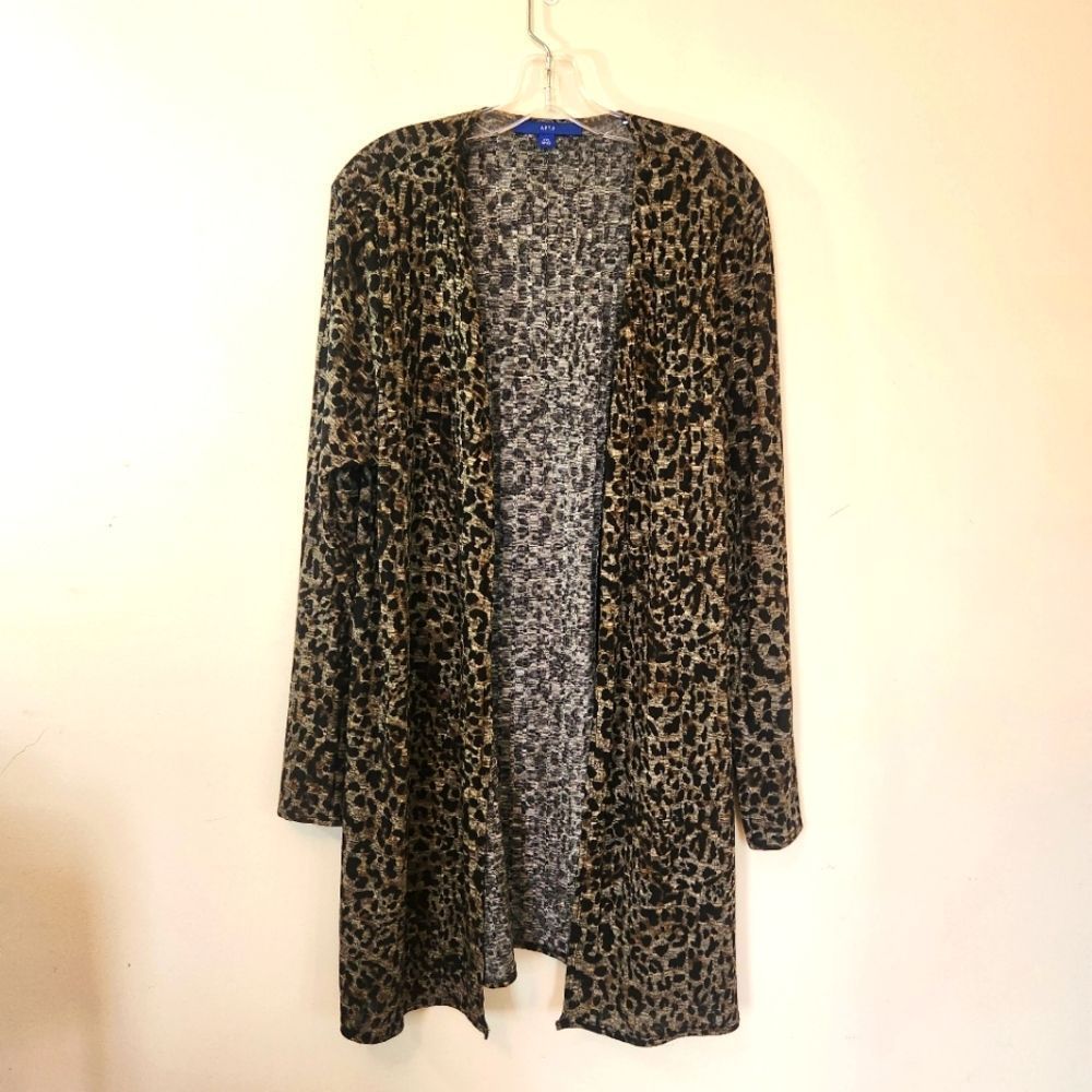 Apt. 9 Womens Animal Print Open Front Long Sleeve Cardigan Sz 2x